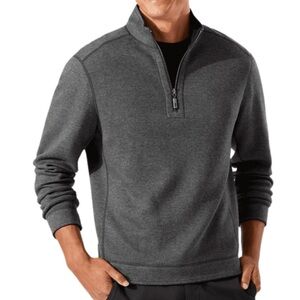 [XL]Tommy Bahama Men's Gray Flipshore Half-Zip Reversible Cotton Tencel Sweater